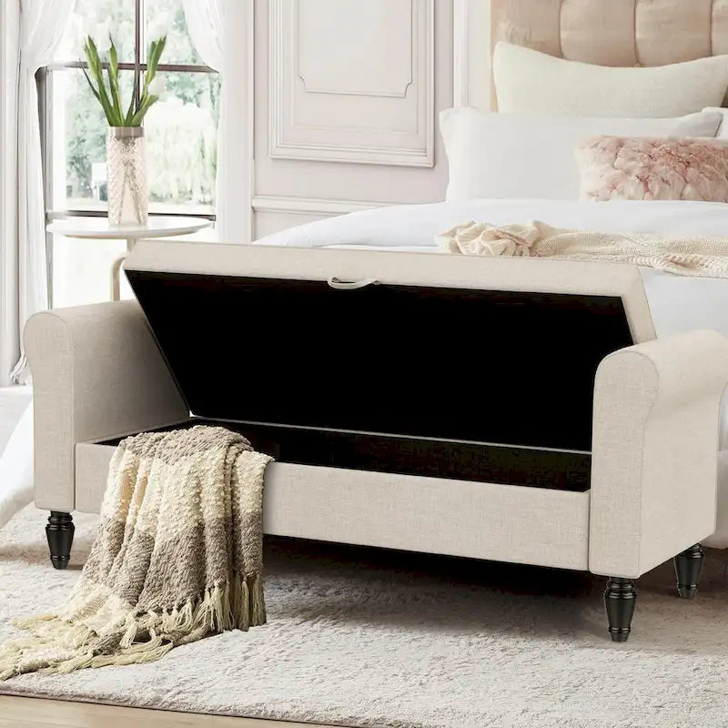 Banc de rangement ottoman Andeworld avec accoudoirs rembourrés, banc de bout de lit