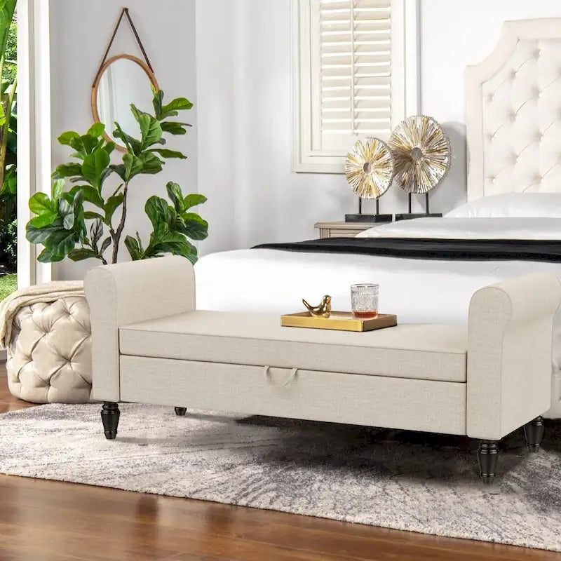 Banc de rangement ottoman Andeworld avec accoudoirs rembourrés, banc de bout de lit
