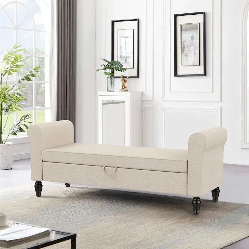 Banc de rangement ottoman Andeworld avec accoudoirs rembourrés, banc de bout de lit