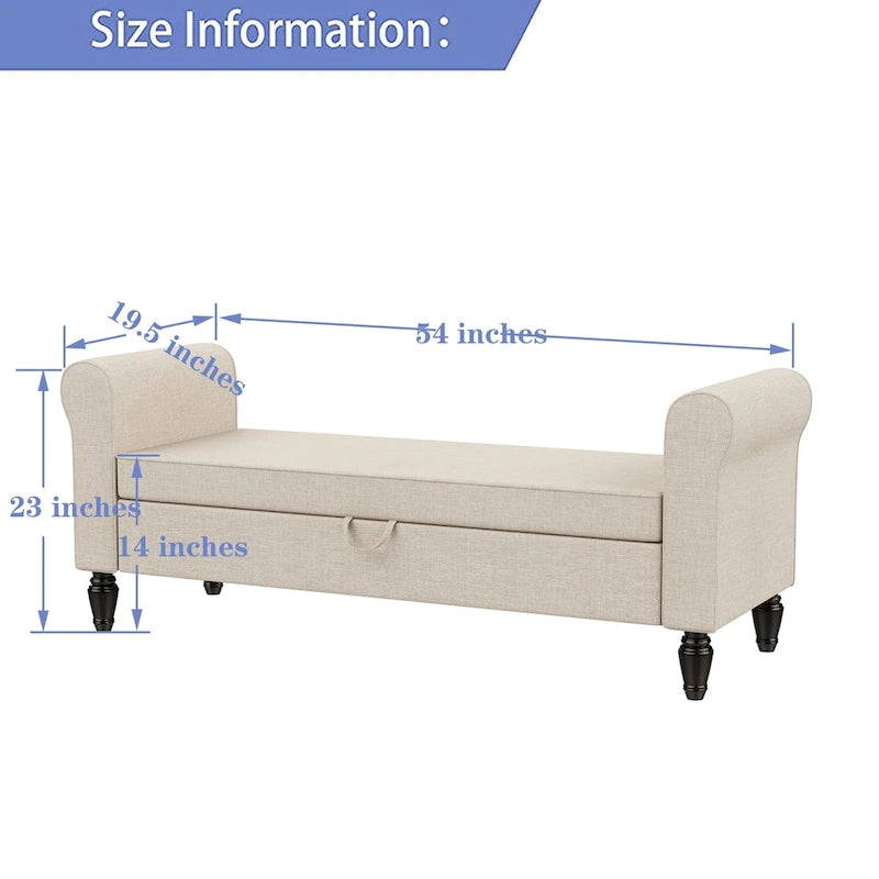 Banc de rangement ottoman Andeworld avec accoudoirs rembourrés, banc de bout de lit