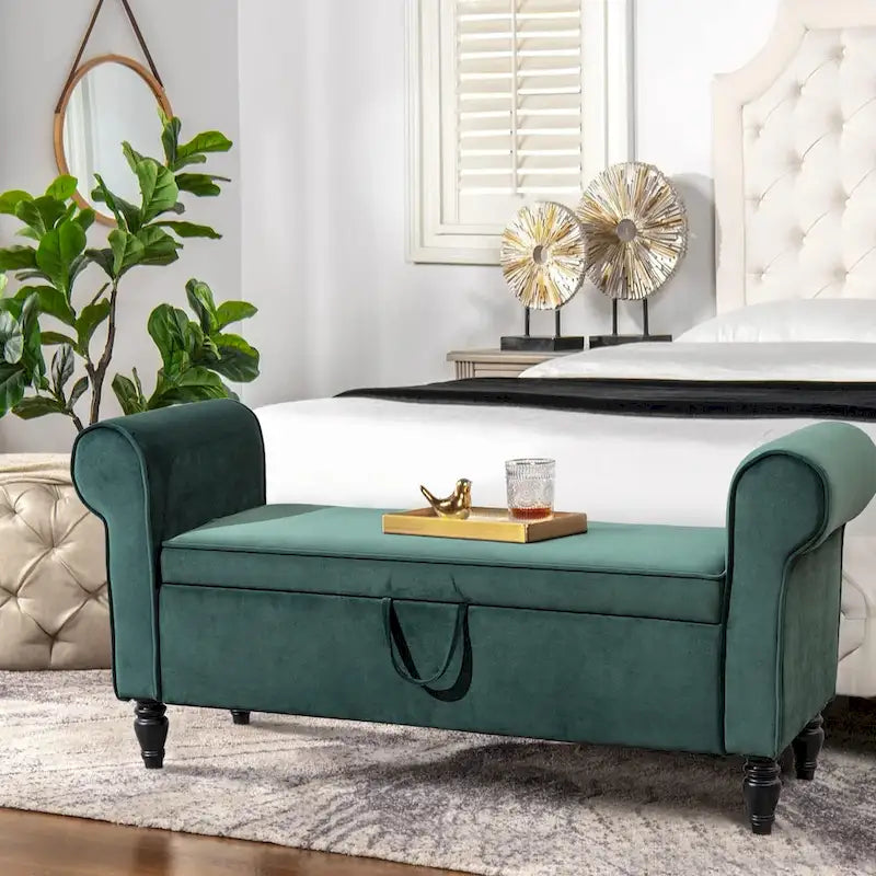 Banc de rangement ottoman Andeworld avec accoudoirs rembourrés, banc de bout de lit