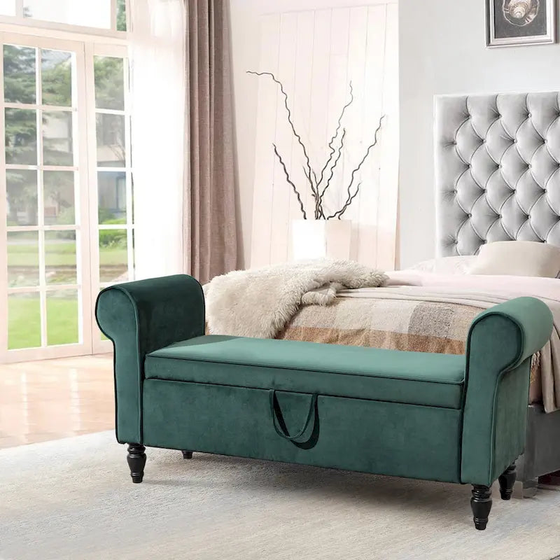 Banc de rangement ottoman Andeworld avec accoudoirs rembourrés, banc de bout de lit