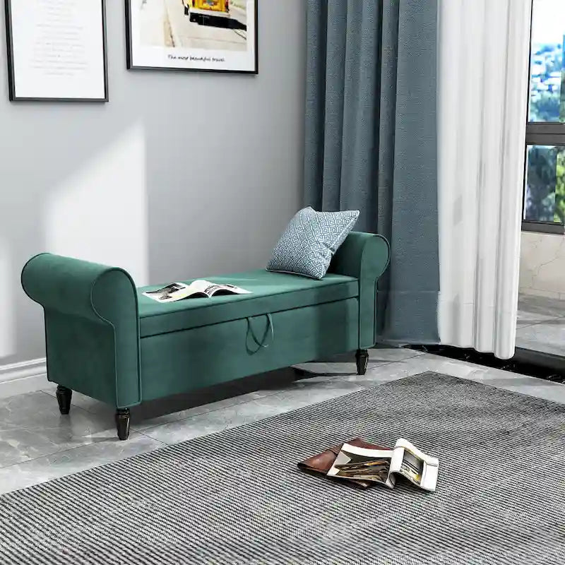 Banc de rangement ottoman Andeworld avec accoudoirs rembourrés, banc de bout de lit