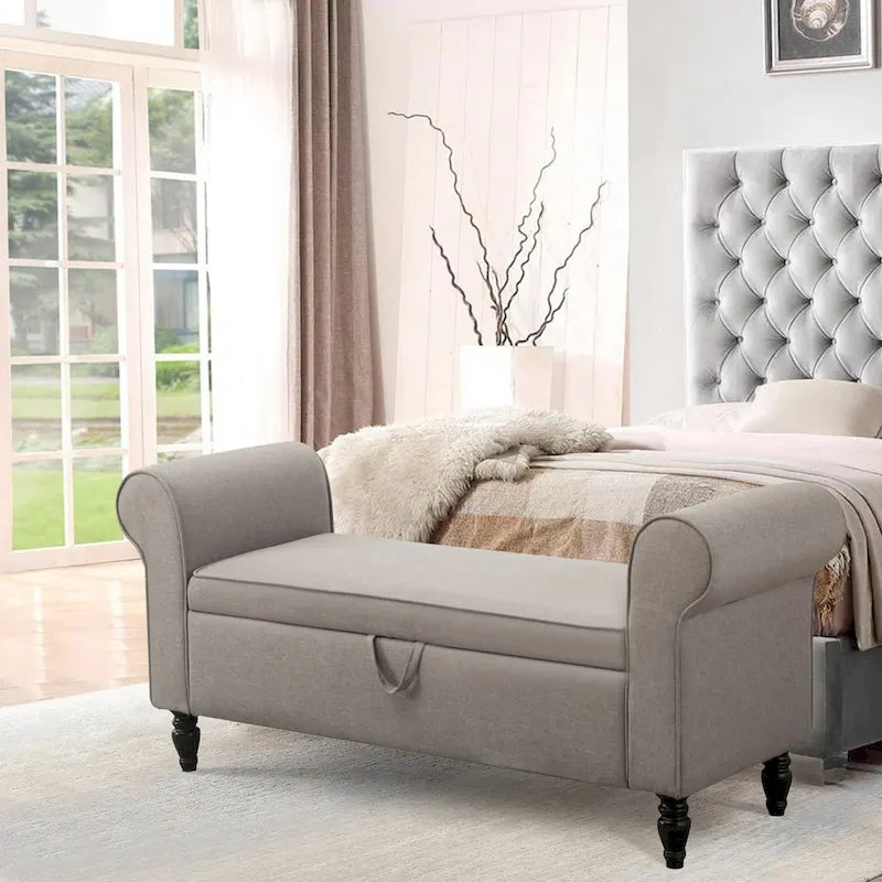 Banc de rangement ottoman Andeworld avec accoudoirs rembourrés, banc de bout de lit