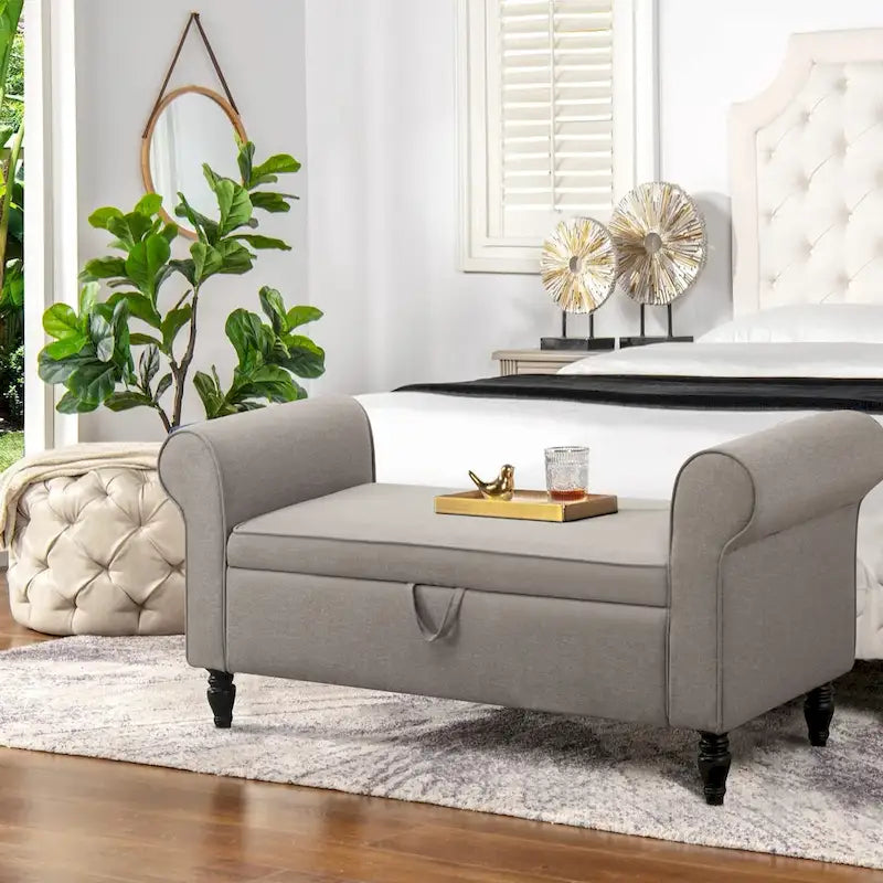 Banc de rangement ottoman Andeworld avec accoudoirs rembourrés, banc de bout de lit
