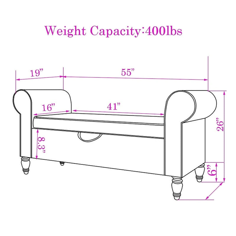Banc de rangement ottoman Andeworld avec accoudoirs rembourrés, banc de bout de lit