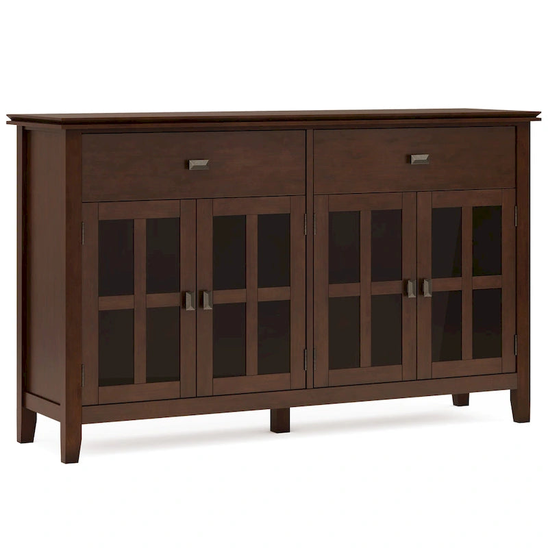 WYNDENHALL Stratford Buffet de salle à manger transitionnel large en bois massif à 4 portes de 60 po – 17p x 60l x 34h