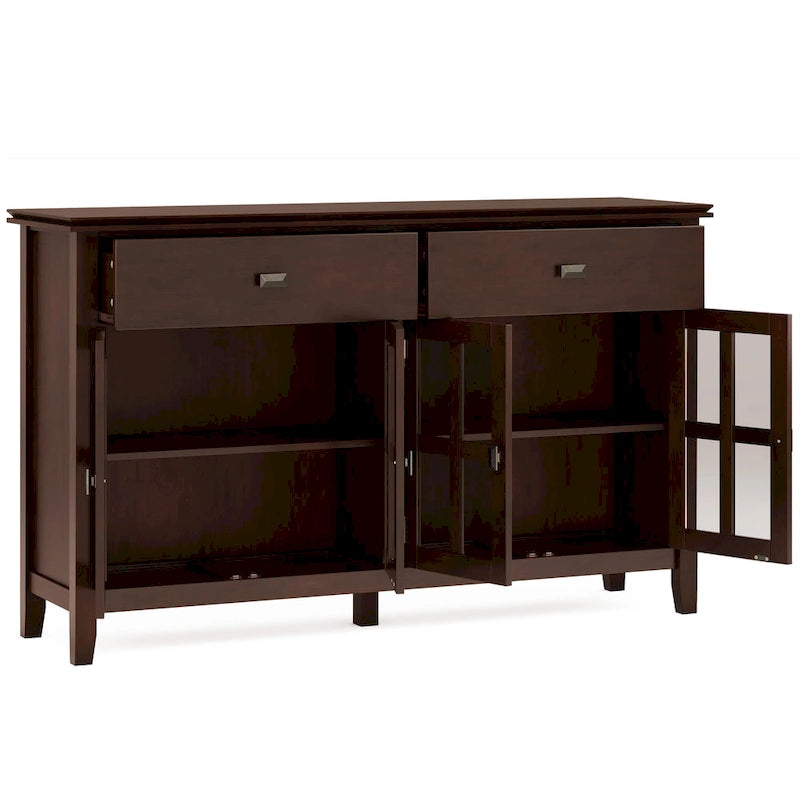WYNDENHALL Stratford Buffet de salle à manger transitionnel large en bois massif à 4 portes de 60 po – 17p x 60l x 34h