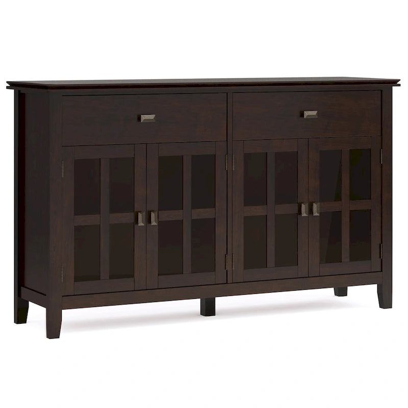 WYNDENHALL Stratford Buffet de salle à manger transitionnel large en bois massif à 4 portes de 60 po – 17p x 60l x 34h