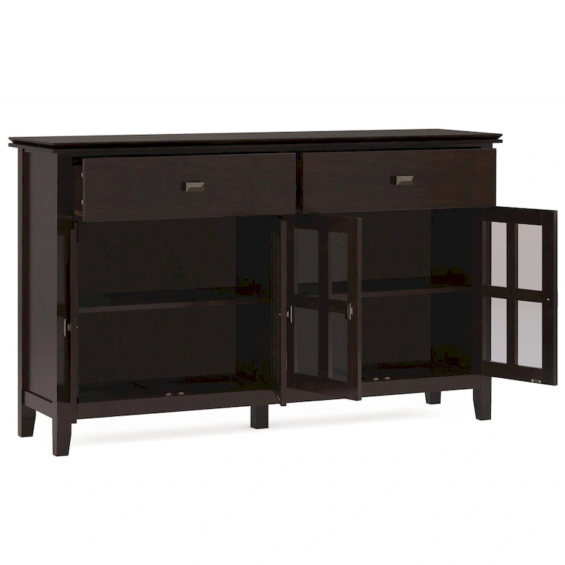 WYNDENHALL Stratford Buffet de salle à manger transitionnel large en bois massif à 4 portes de 60 po – 17p x 60l x 34h