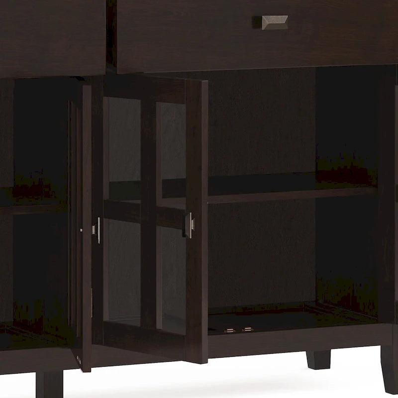 WYNDENHALL Stratford Buffet de salle à manger transitionnel large en bois massif à 4 portes de 60 po – 17p x 60l x 34h