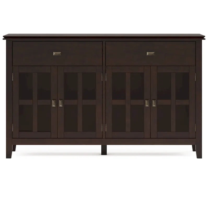 WYNDENHALL Stratford Buffet de salle à manger transitionnel large en bois massif à 4 portes de 60 po – 17p x 60l x 34h