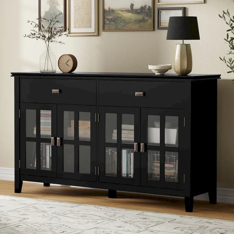 WYNDENHALL Stratford Buffet de salle à manger transitionnel large en bois massif à 4 portes de 60 po – 17p x 60l x 34h