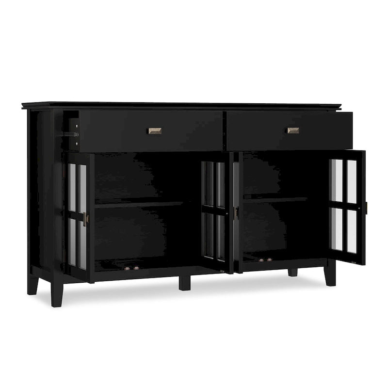 WYNDENHALL Stratford Buffet de salle à manger transitionnel large en bois massif à 4 portes de 60 po – 17p x 60l x 34h