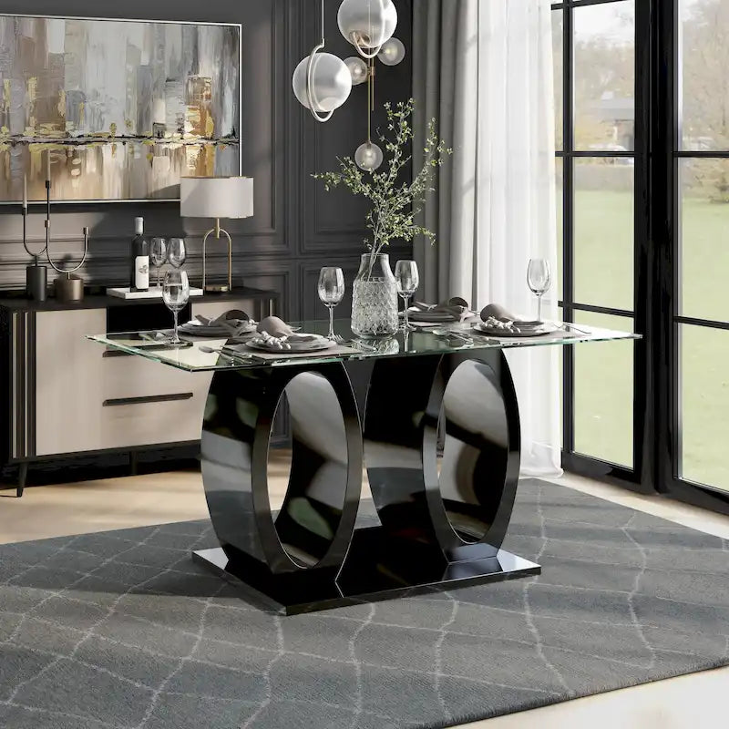 Table Raji contemporaine de 63 pouces avec double anneau en verre de Furniture of America