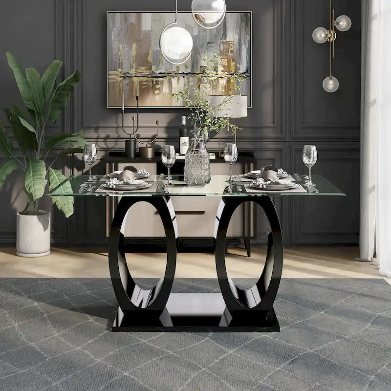 Table Raji contemporaine de 63 pouces avec double anneau en verre de Furniture of America