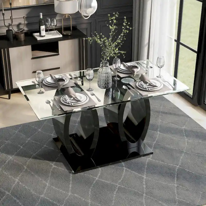 Table Raji contemporaine de 63 pouces avec double anneau en verre de Furniture of America