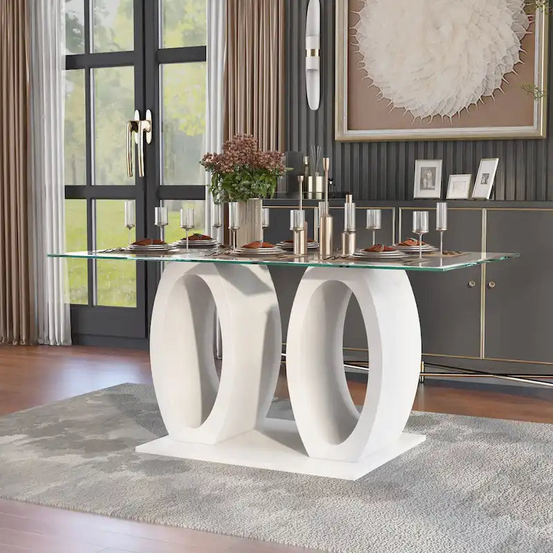 Table Raji contemporaine de 63 pouces avec double anneau en verre de Furniture of America