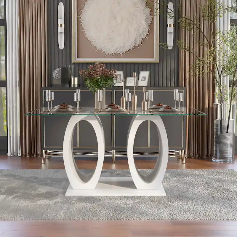 Table Raji contemporaine de 63 pouces avec double anneau en verre de Furniture of America