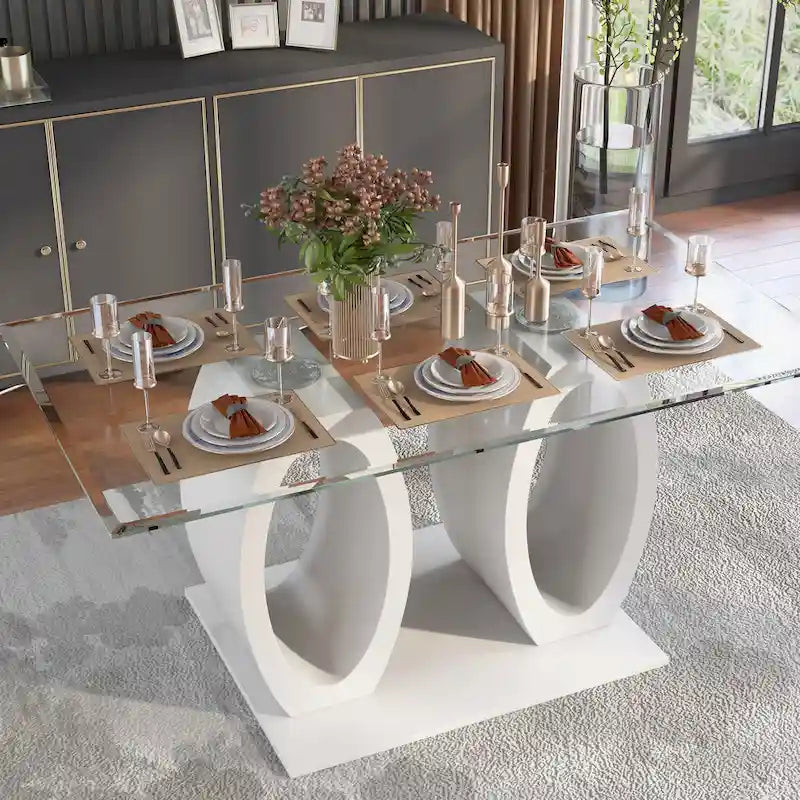 Table Raji contemporaine de 63 pouces avec double anneau en verre de Furniture of America