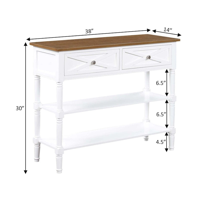 Console de style champêtre Country Oxford avec 2 tiroirs et étagères de Convenience Concepts