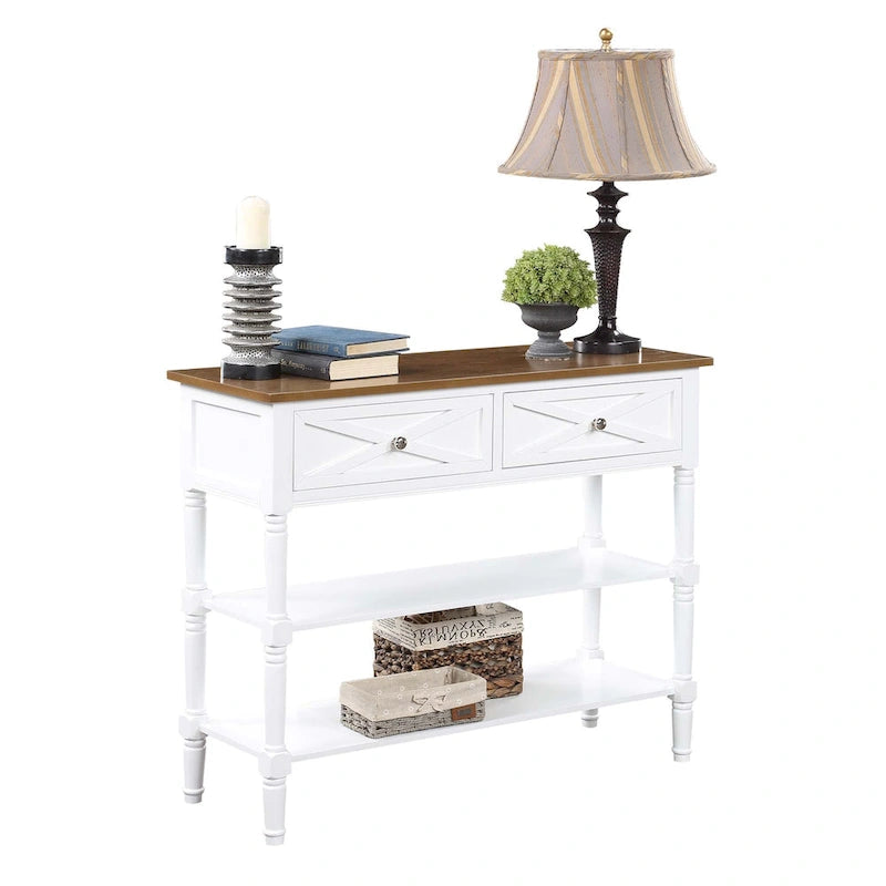 Console de style champêtre Country Oxford avec 2 tiroirs et étagères de Convenience Concepts