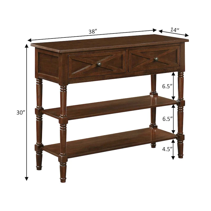 Console de style champêtre Country Oxford avec 2 tiroirs et étagères de Convenience Concepts