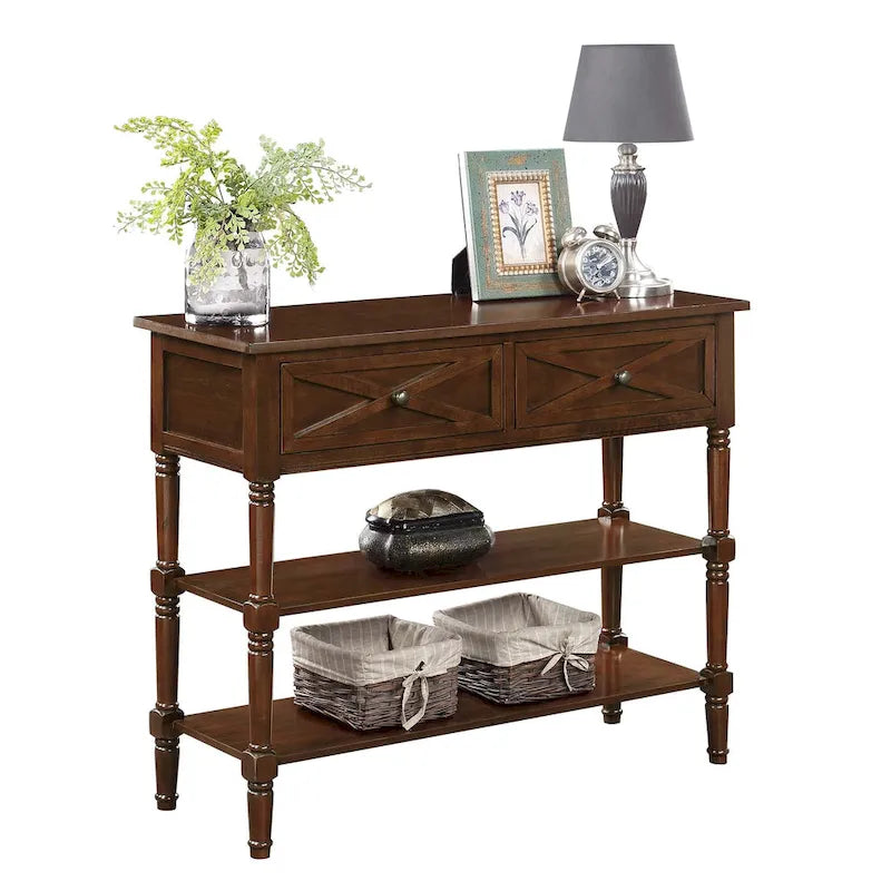 Console de style champêtre Country Oxford avec 2 tiroirs et étagères de Convenience Concepts