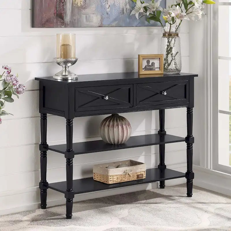 Console de style champêtre Country Oxford avec 2 tiroirs et étagères de Convenience Concepts