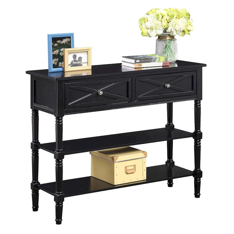 Console de style champêtre Country Oxford avec 2 tiroirs et étagères de Convenience Concepts