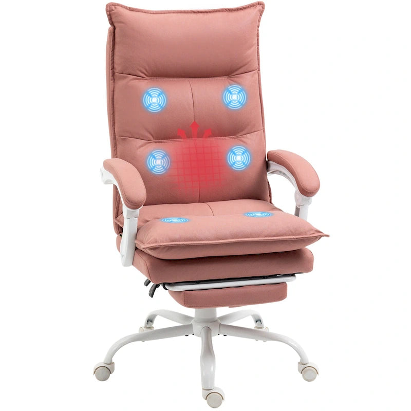 Chaise de bureau de massage à dossier haut Vinsetto avec 6 points de vibration, chaise d'ordinateur inclinable chauffante en microfibre avec repose-pieds