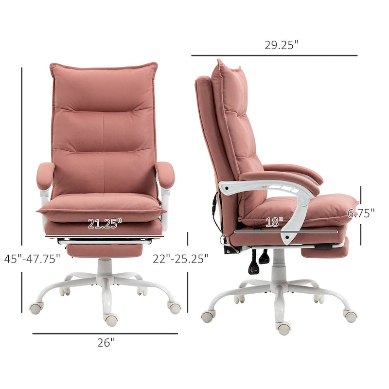 Chaise de bureau de massage à dossier haut Vinsetto avec 6 points de vibration, chaise d'ordinateur inclinable chauffante en microfibre avec repose-pieds