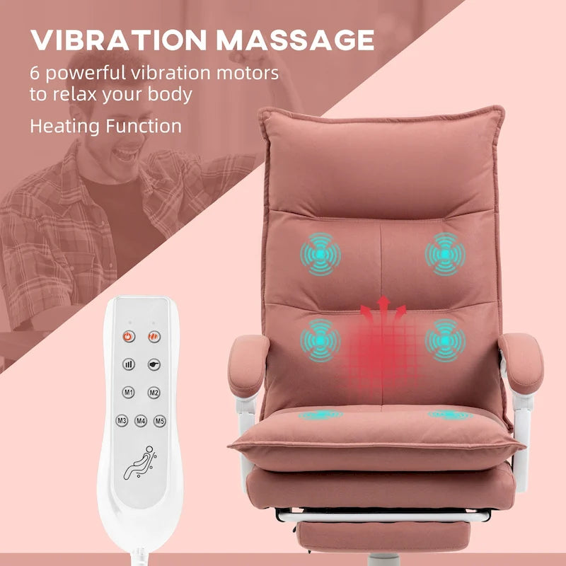 Chaise de bureau de massage à dossier haut Vinsetto avec 6 points de vibration, chaise d'ordinateur inclinable chauffante en microfibre avec repose-pieds