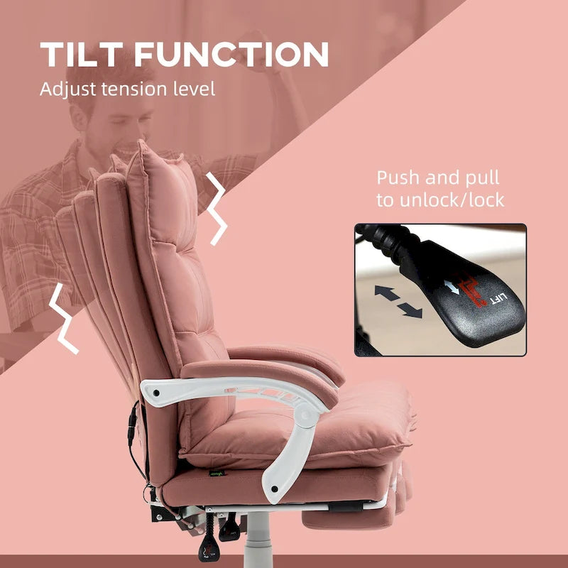 Chaise de bureau de massage à dossier haut Vinsetto avec 6 points de vibration, chaise d'ordinateur inclinable chauffante en microfibre avec repose-pieds
