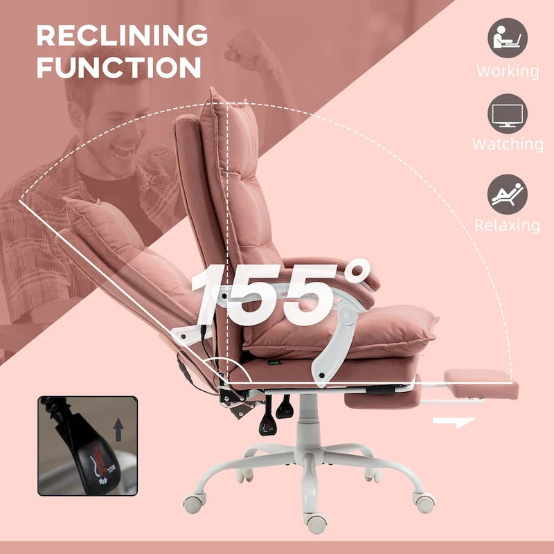 Chaise de bureau de massage à dossier haut Vinsetto avec 6 points de vibration, chaise d'ordinateur inclinable chauffante en microfibre avec repose-pieds