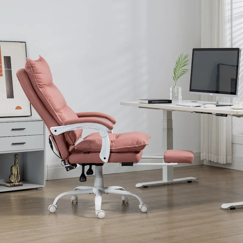 Chaise de bureau de massage à dossier haut Vinsetto avec 6 points de vibration, chaise d'ordinateur inclinable chauffante en microfibre avec repose-pieds
