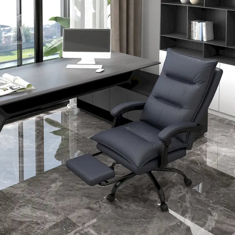 Chaise de bureau de massage à dossier haut Vinsetto avec 6 points de vibration, chaise d'ordinateur inclinable chauffante en microfibre avec repose-pieds