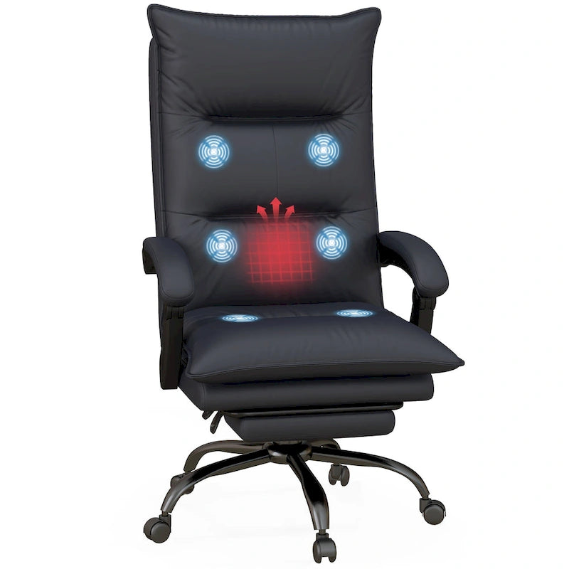 Chaise de bureau de massage à dossier haut Vinsetto avec 6 points de vibration, chaise d'ordinateur inclinable chauffante en microfibre avec repose-pieds