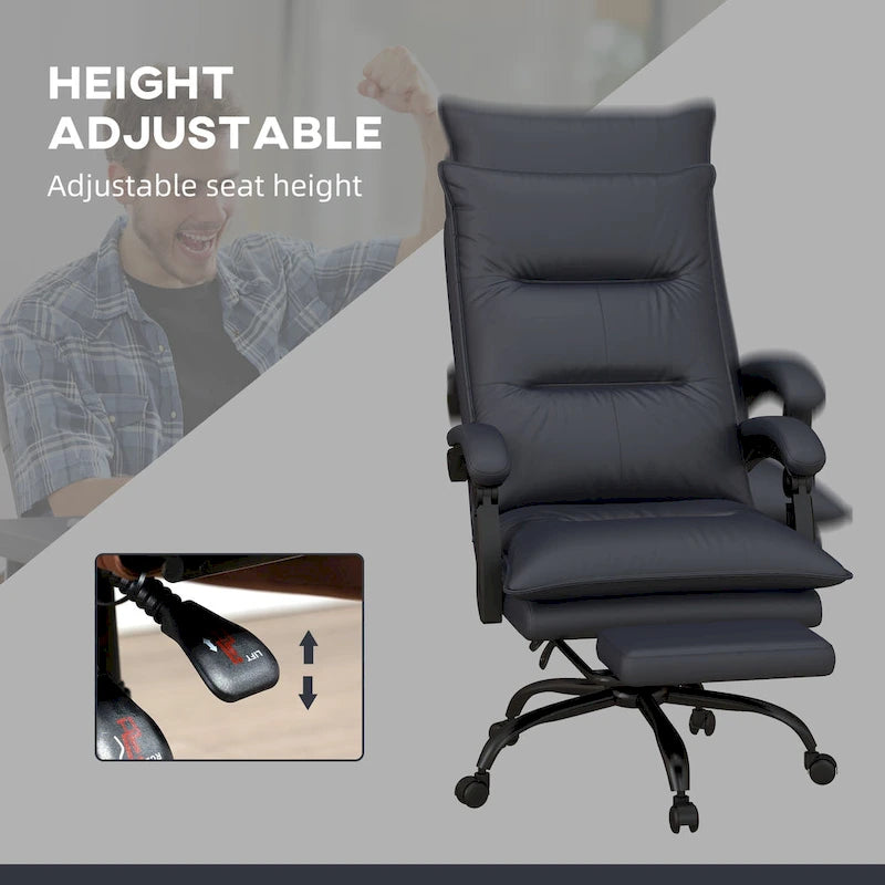 Chaise de bureau de massage à dossier haut Vinsetto avec 6 points de vibration, chaise d'ordinateur inclinable chauffante en microfibre avec repose-pieds