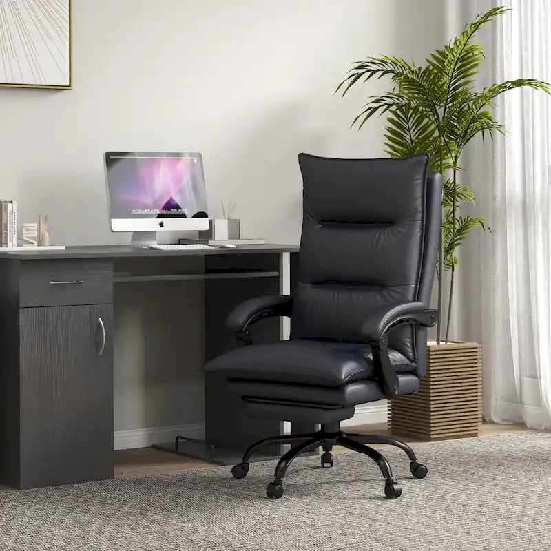 Chaise de bureau de massage à dossier haut Vinsetto avec 6 points de vibration, chaise d'ordinateur inclinable chauffante en microfibre avec repose-pieds