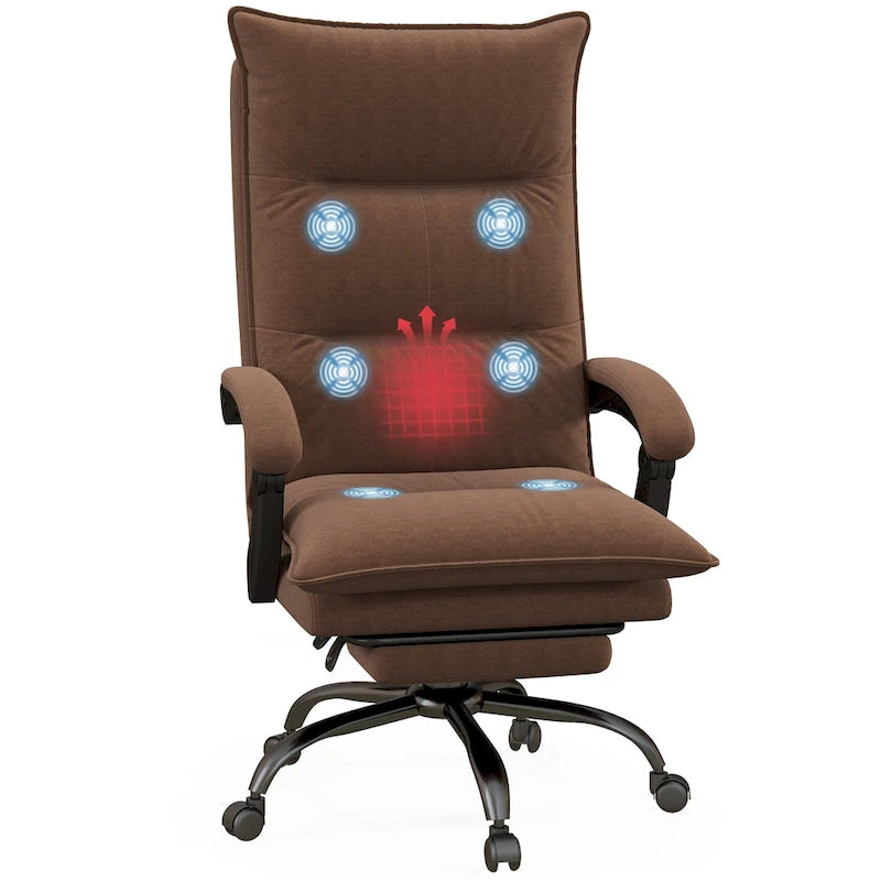 Chaise de bureau de massage à dossier haut Vinsetto avec 6 points de vibration, chaise d'ordinateur inclinable chauffante en microfibre avec repose-pieds