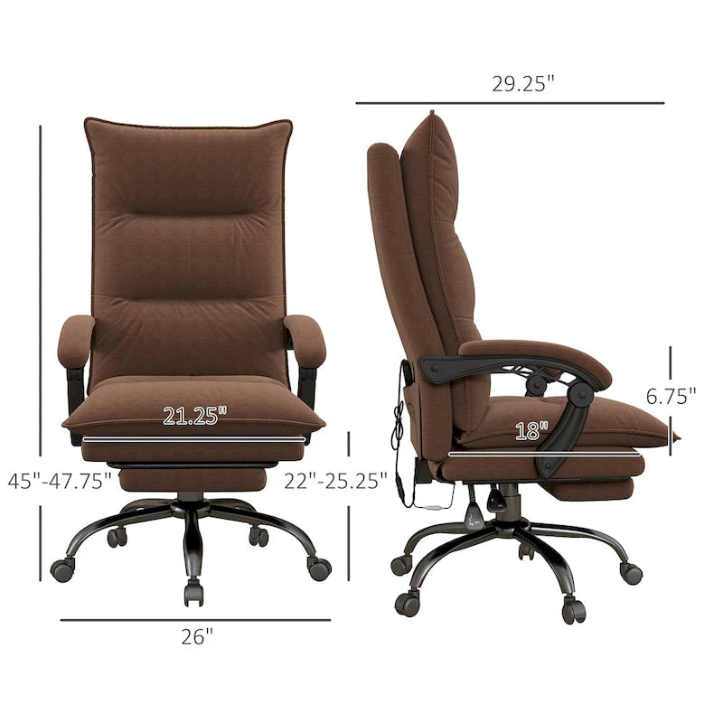 Chaise de bureau de massage à dossier haut Vinsetto avec 6 points de vibration, chaise d'ordinateur inclinable chauffante en microfibre avec repose-pieds