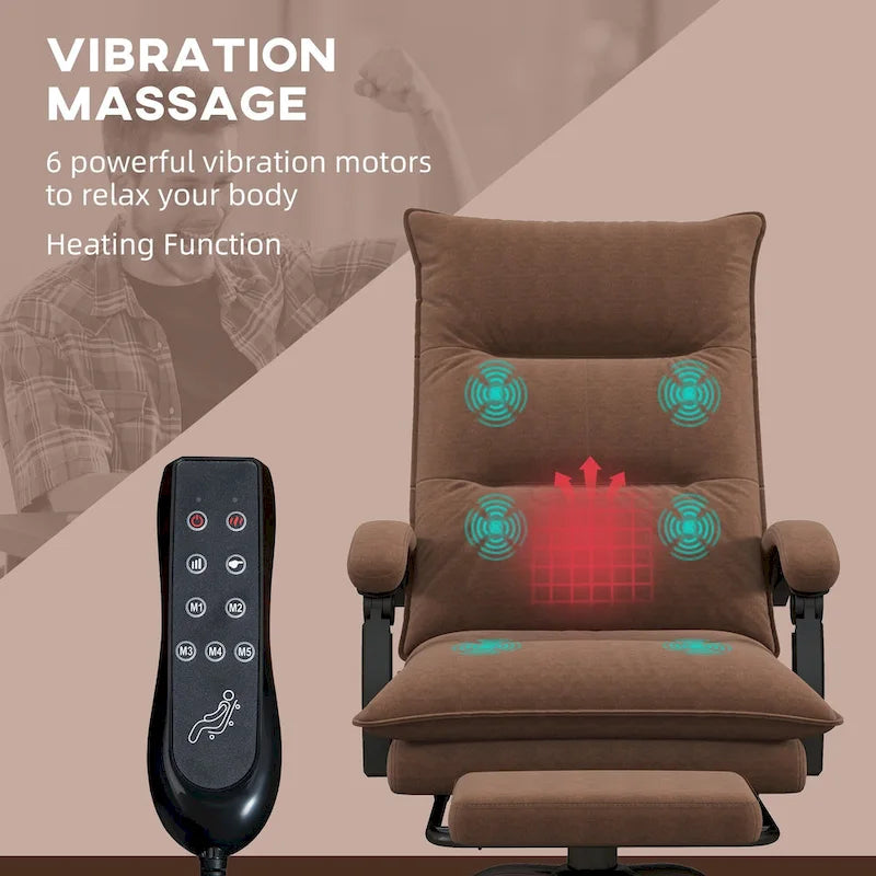 Chaise de bureau de massage à dossier haut Vinsetto avec 6 points de vibration, chaise d'ordinateur inclinable chauffante en microfibre avec repose-pieds