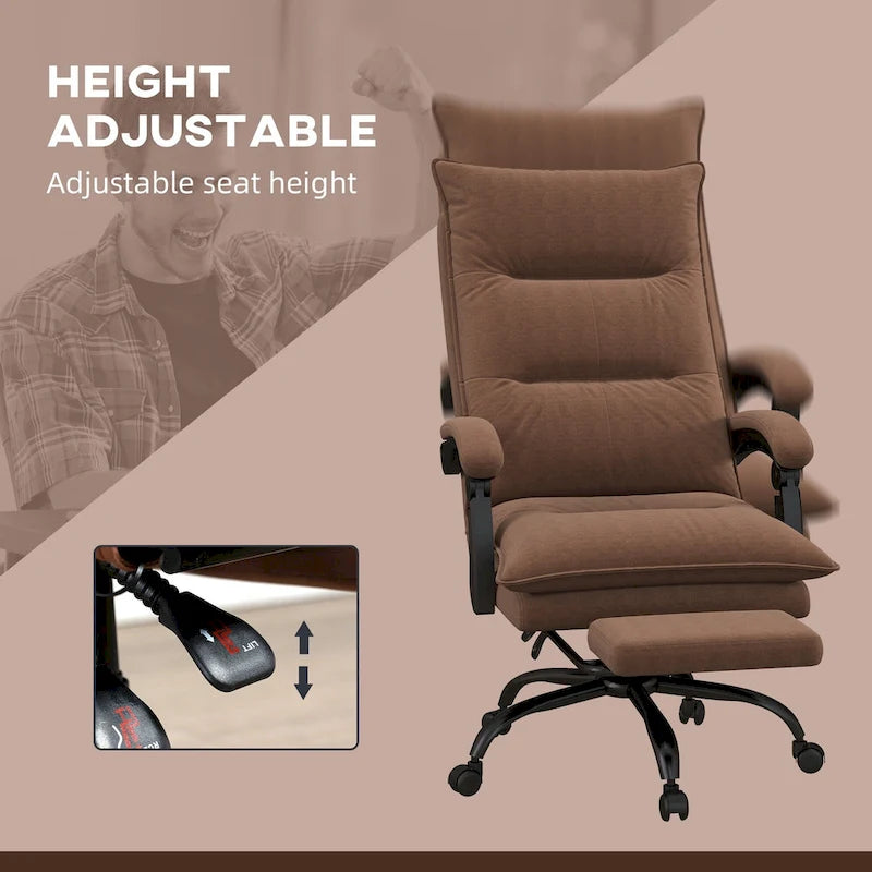 Chaise de bureau de massage à dossier haut Vinsetto avec 6 points de vibration, chaise d'ordinateur inclinable chauffante en microfibre avec repose-pieds
