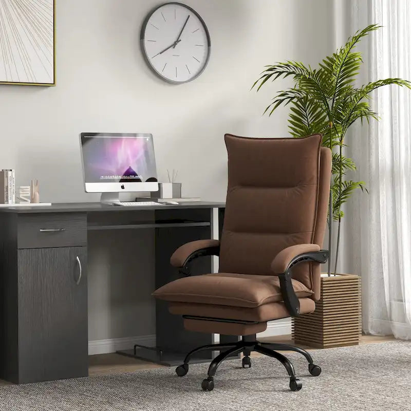 Chaise de bureau de massage à dossier haut Vinsetto avec 6 points de vibration, chaise d'ordinateur inclinable chauffante en microfibre avec repose-pieds