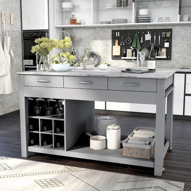Îlot de cuisine multi-rangement en bois Graneger Farmhouse par Furniture of America