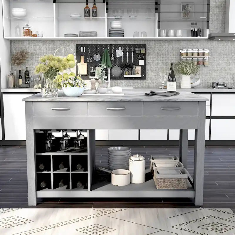Îlot de cuisine multi-rangement en bois Graneger Farmhouse par Furniture of America