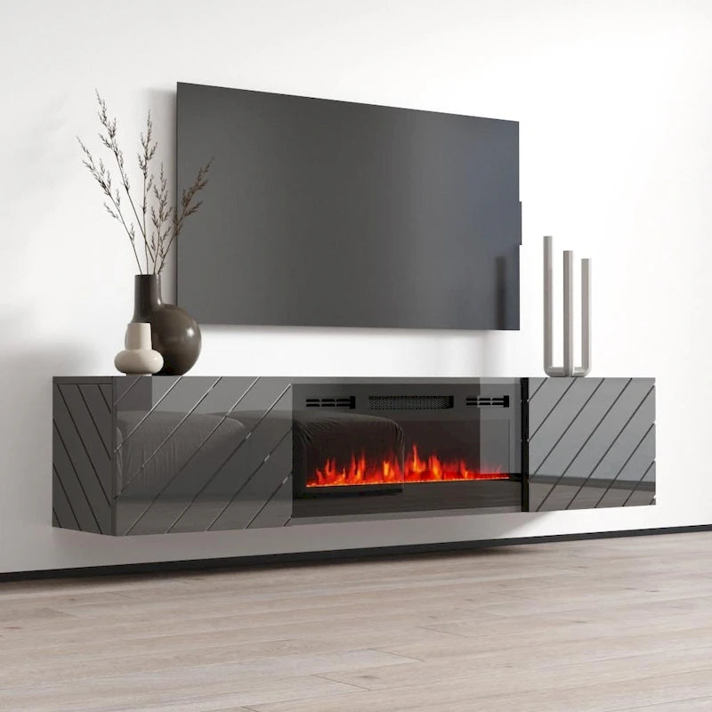 Meuble TV moderne 72 Luxe EF avec cheminée électrique murale