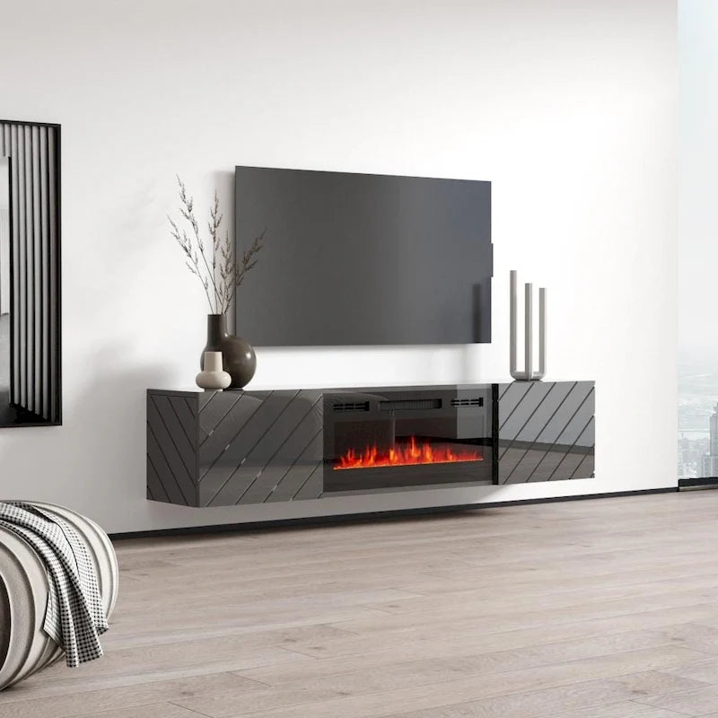 Meuble TV moderne 72 Luxe EF avec cheminée électrique murale