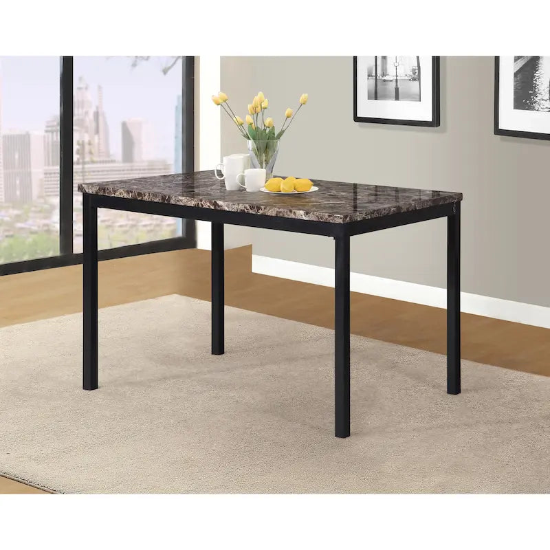 Table à manger Roundhill Furniture Noyes en métal avec plateau laminé effet marbre